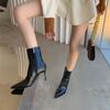 High Heeled Boots Fall and Winter European and American Versatile, Pointed Patent Leather Vintage Stiletto Brown Booties