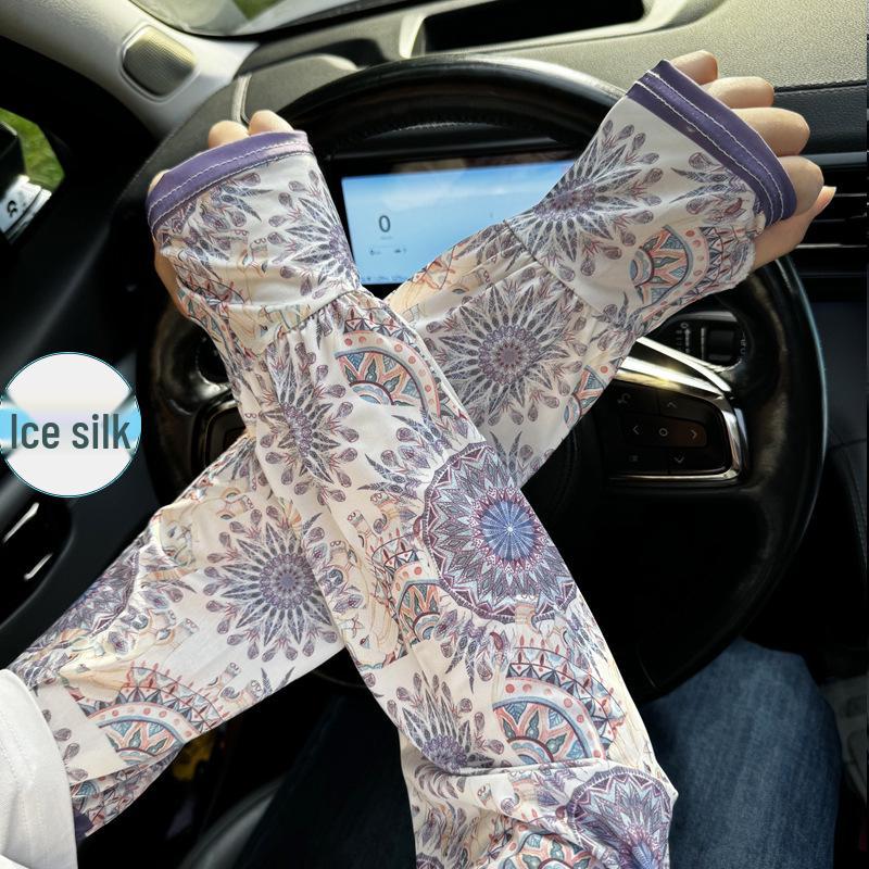 Ice Silk Sun Protection Sleeves with Finger Gloves - UV Protection, Breathable, Loose Fit for Men & Women
