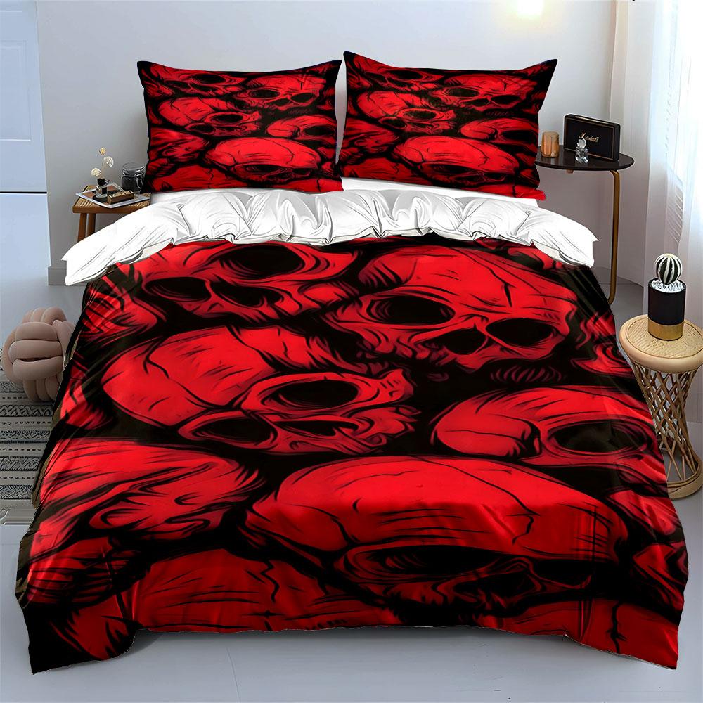 Red and Black Skulls. Bedding Sets Duvet Cover Sets Duvet Covers Pillowcases(1* Duvet Cover 2* Pillowcases Without Duvet Insert)