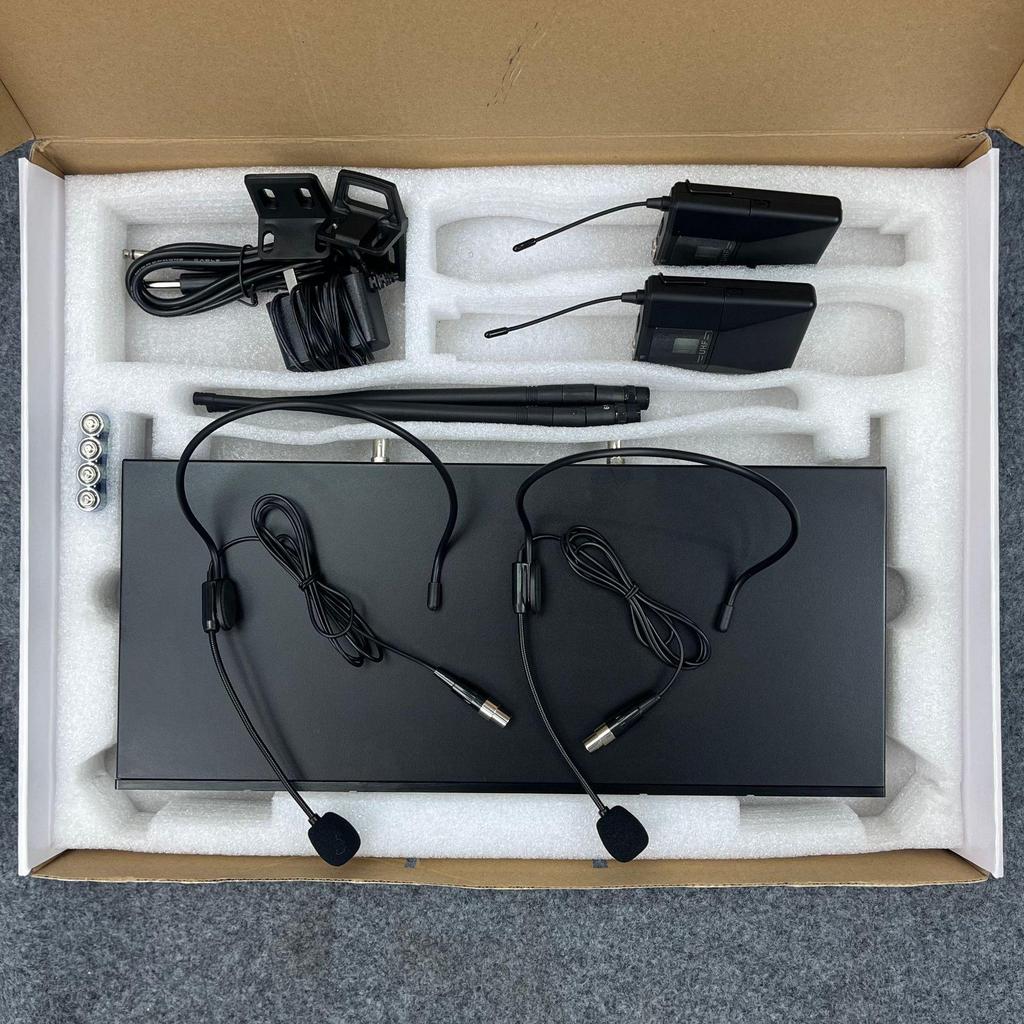 UHF Wireless Dual Microphone System with Lavalier and Headset for Stage and Conference Use
