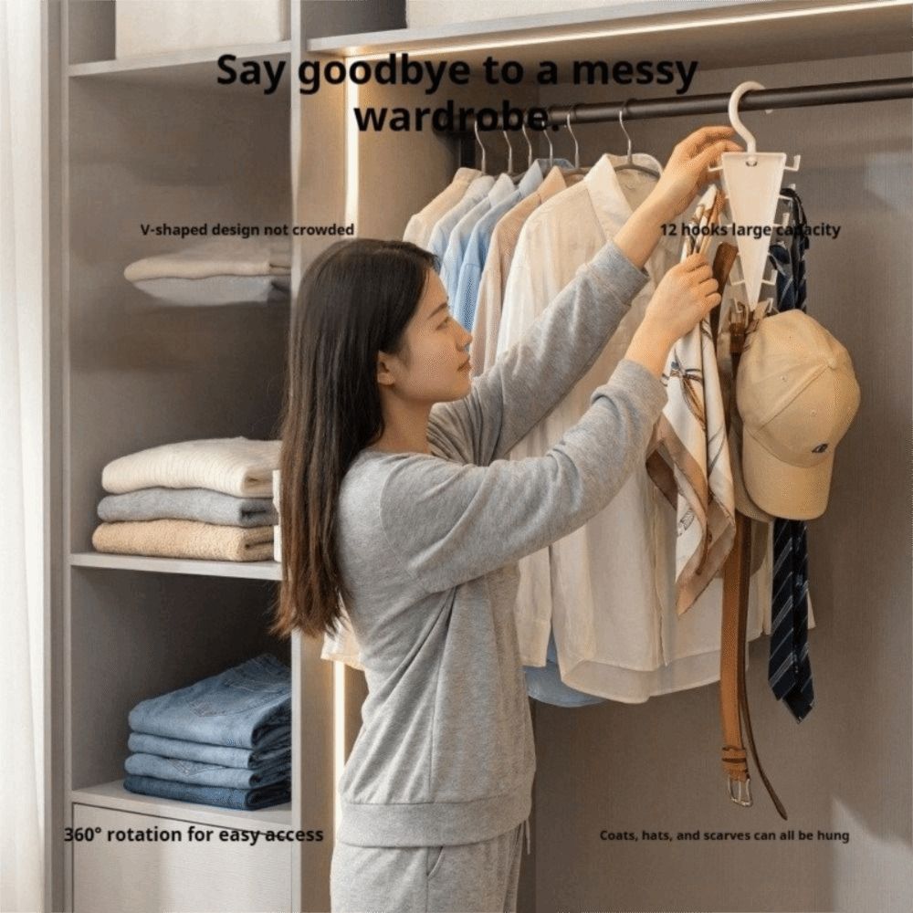 Space Saving V Shaped Hanger Rotatable Hat Rack Portable Multi Hook Organizer