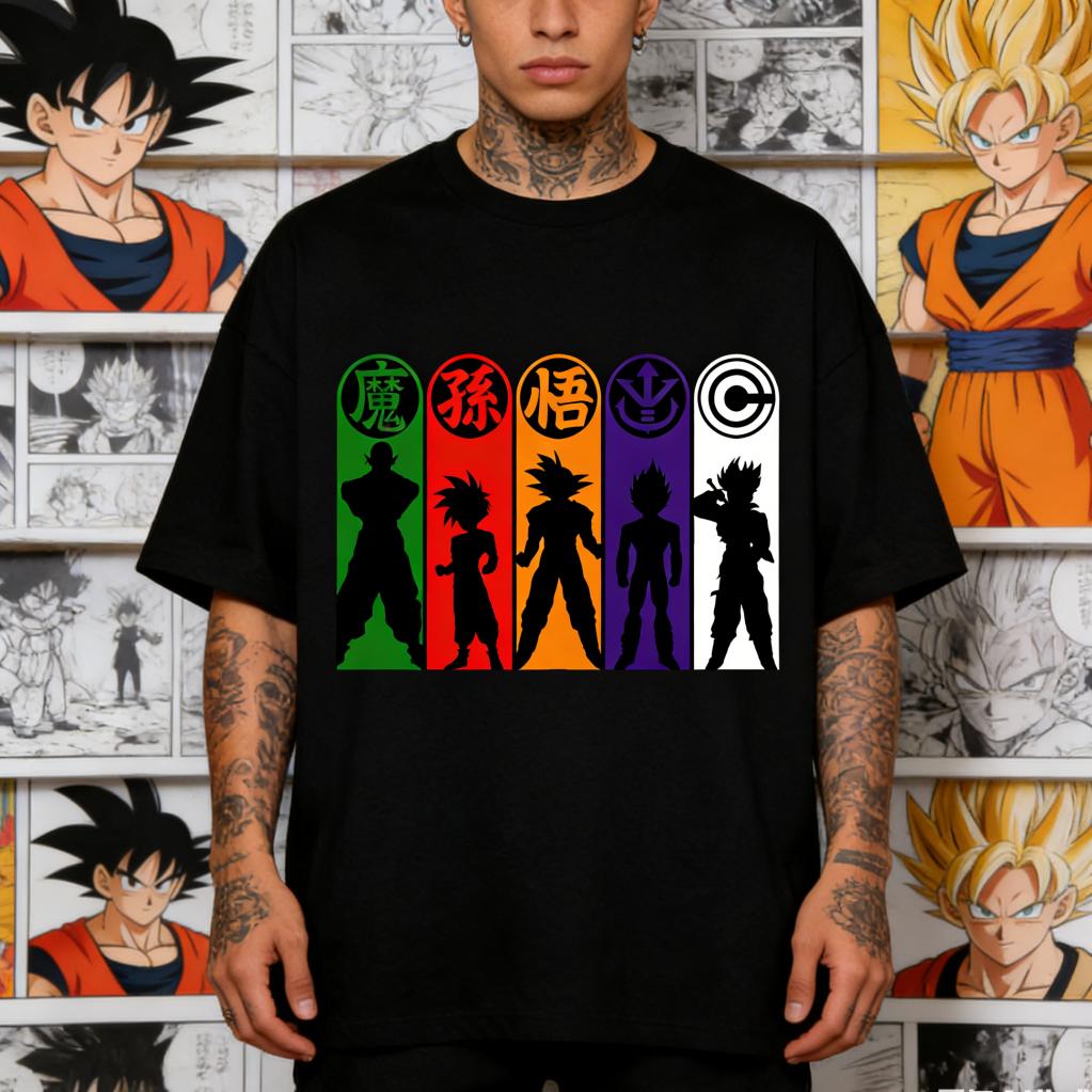 Dragon Ball Z Anime Character Silhouette Printed Tshirt Mens and Womens Tshirt Mens Top Sports Tshirt Mens Tshirt Summer S