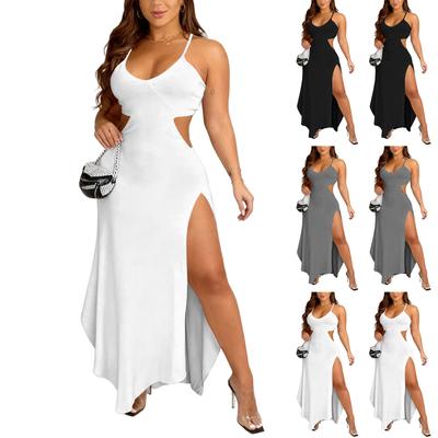 Modisches V-Ausschnitt Ausgeschnittenes Design Rückenband Halter Kleid mit Unregelmäßiger Form für Damen