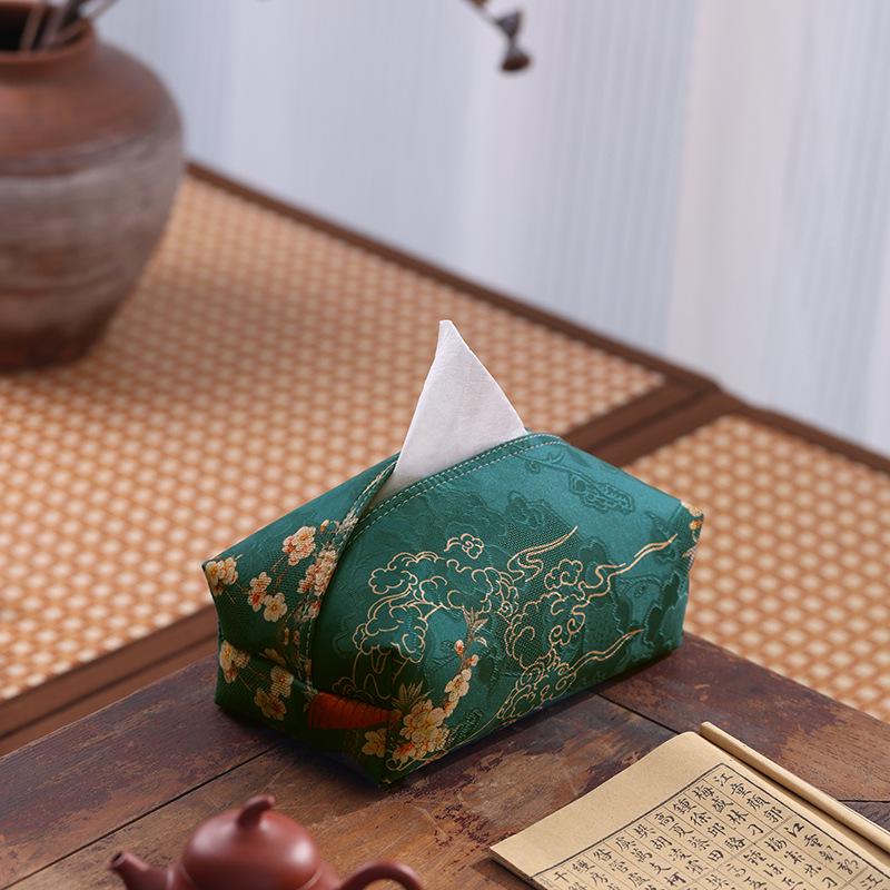 Chinese Style Jacquard Fabric Tissue Box Cover - Elegant Pull-out Design for Desktop and Tea Rooms