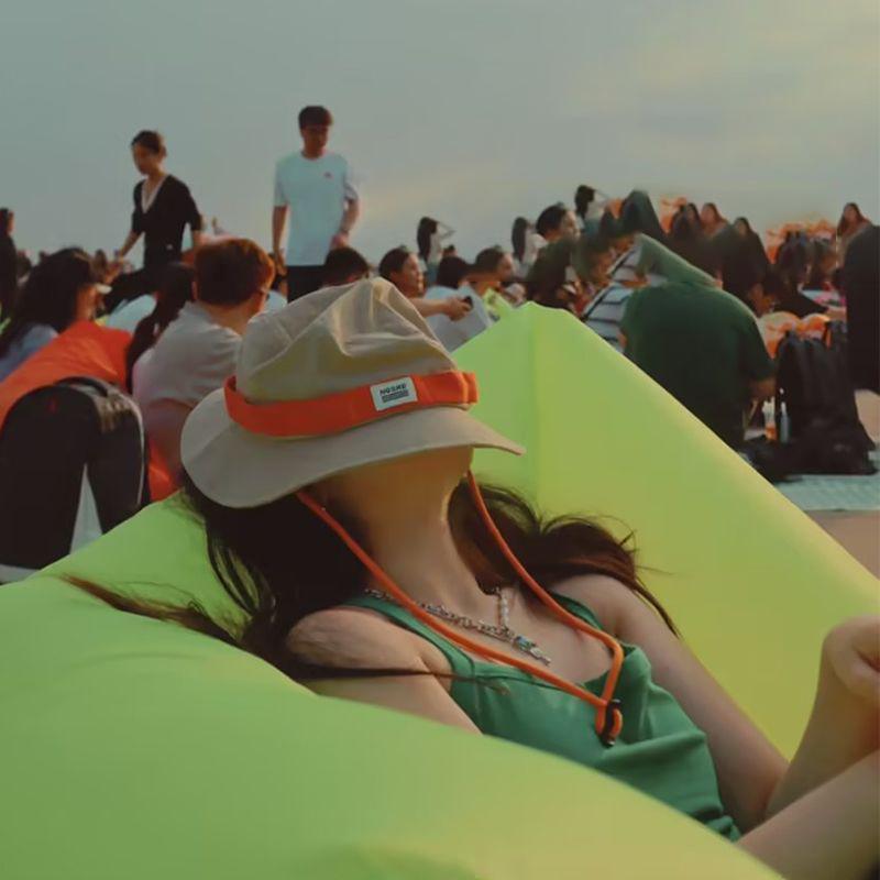Inflatable Banana Bed Folding Sofa Pillow For Beach Air Bed Portable Outdoor Camping Air Cushion Sleeping Bed With Pillow