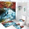 Duschvorhang-Set Naturszenerie Wald Wasserfall Wasserdicht Badezimmer Mit Teppichen Toilettenbezug Badvorleger Haken