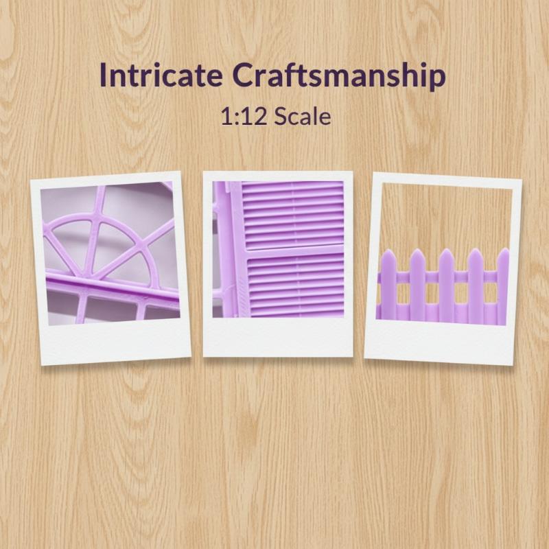 1Pcs Miniature Purple Arched Window Frame Decor 1:12 Scale Dollhouse Window With Flower Box For Diorama Scene & Photography Prop