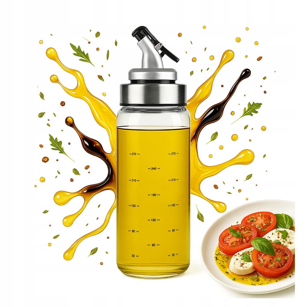 2X Szklany Dozownik Z Podziałką 300 Ml Na Oliwę Ocet Syrop Sos Przyprawy