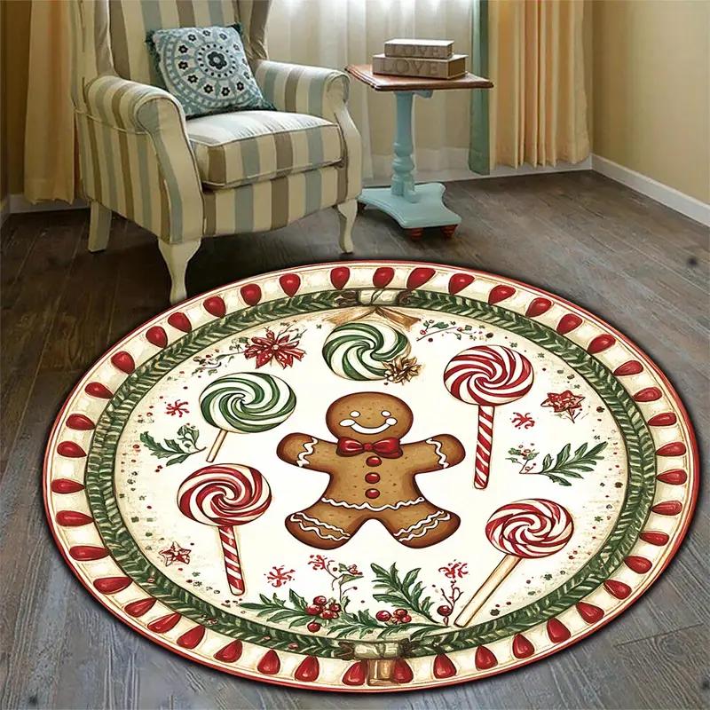 Christmas The Gingerbread Man Round Carpet Living Room Bedroom Floor Mat Festive Atmosphere Christmas Tree Home Rug