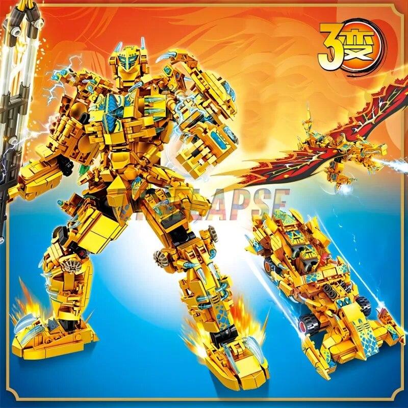 3in1 Warrior Mechanical Golden X Titans Mechas Chariot Dragons sesong 15 Byggeklosser Klassiske modellsett Murstein Barnesett