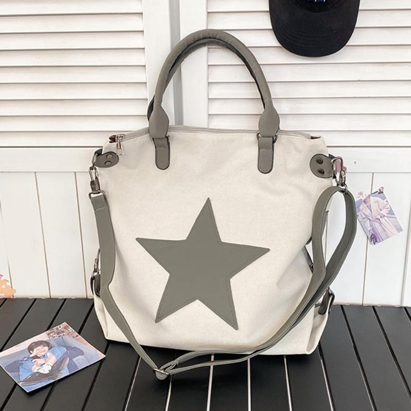 Womens Star Shoulder Bag Canvas Handbags Large Capacity Crossbody Bag Aesthetic Messenger Bag Fashion Satchels Bag