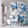 Blue Butterfly Print Polyester Shower Curtain Set With C-Hooks, Machine Washable, Waterproof Woven Bathroom Decor, Fashion Theme