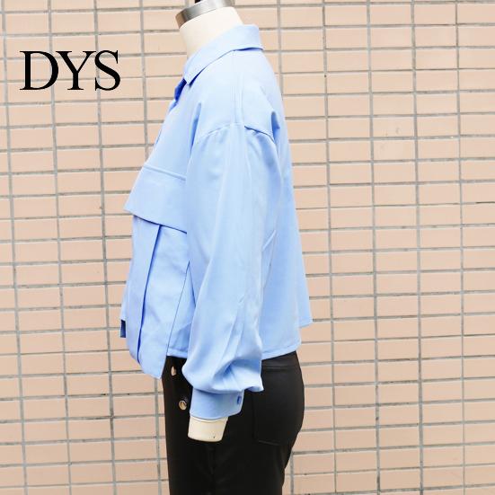 Multi-button Top Women Summer Shirt Lapel Long Sleeve Tops Basic Casual Commuting Style Cropped Single Breasted Flap Pockets Comfortable Long-sleeve