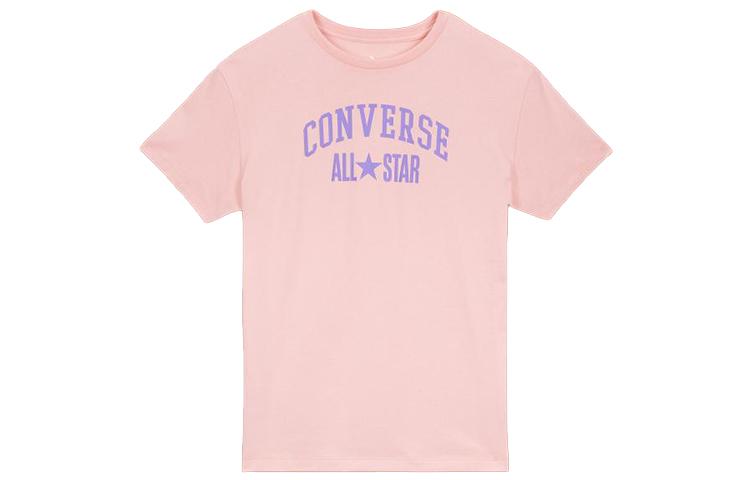 Converse T Shirts Women s Pink Crew Neck Moderate Straight Fit 10017793-A02 S