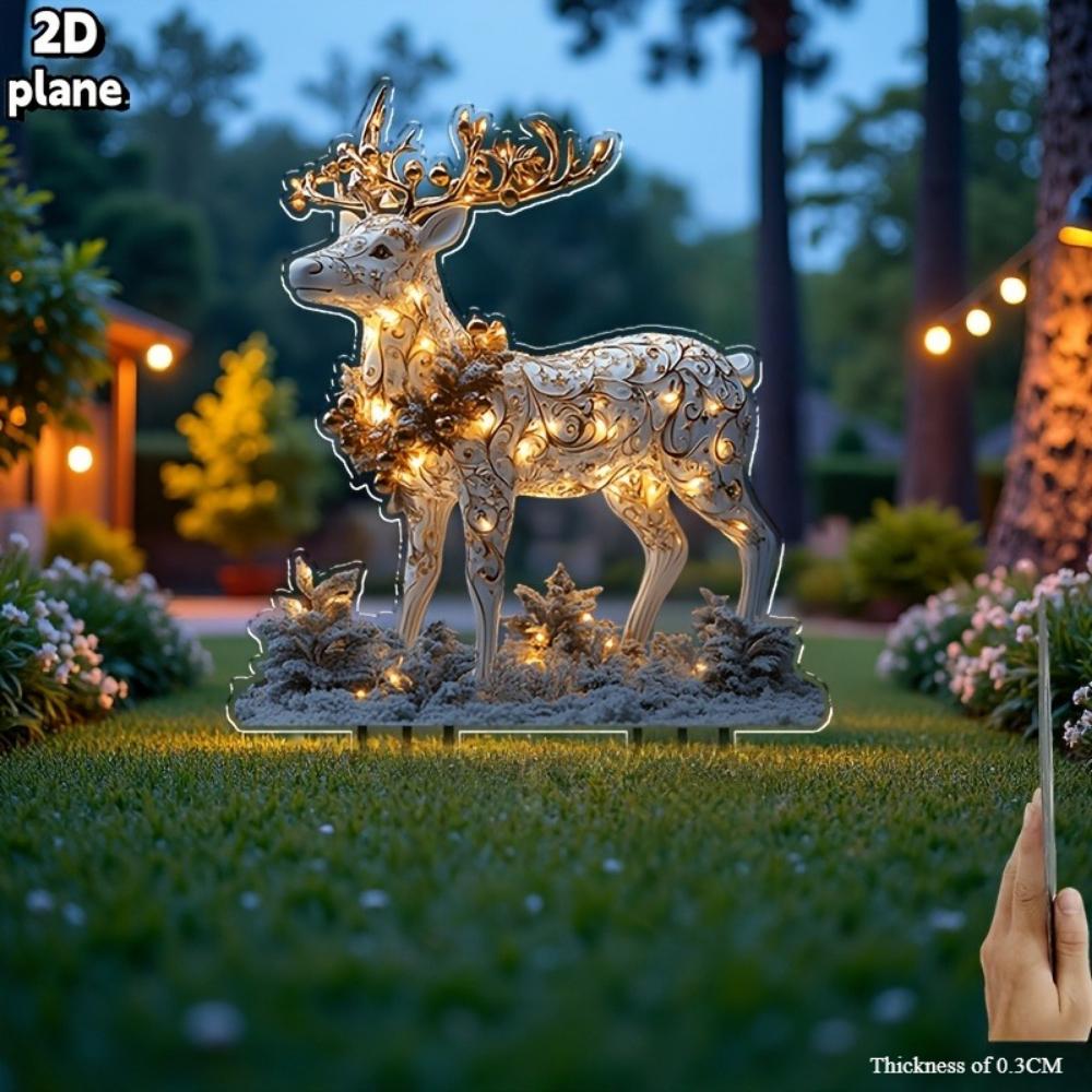 Model plat 2D Ren de Crăciun Pilon de grădină 2D Acrilic plat Decor de exterior pentru terasă, Decorațiune de sărbători Grădină și terasă, Ren Crăciun