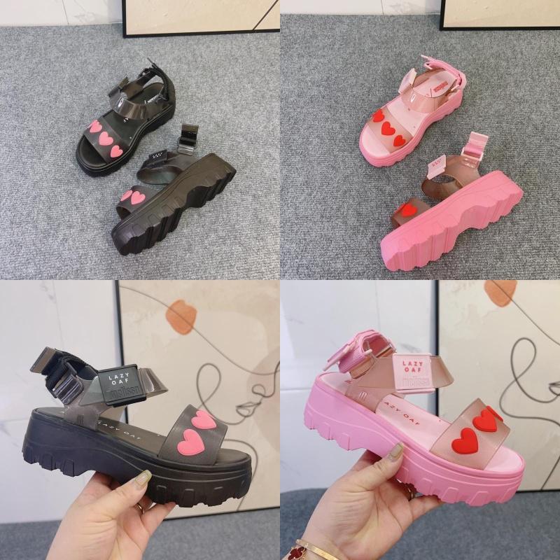 Zapatos de Gel Melissa para Mujer en Forma de Corazón Negros y Rosas para Verano