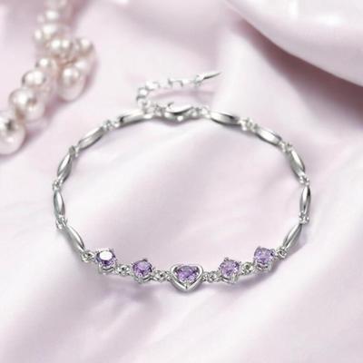 Bracelet breloque en forme de cœur en cuivre plaqué argent sterling pour femmes