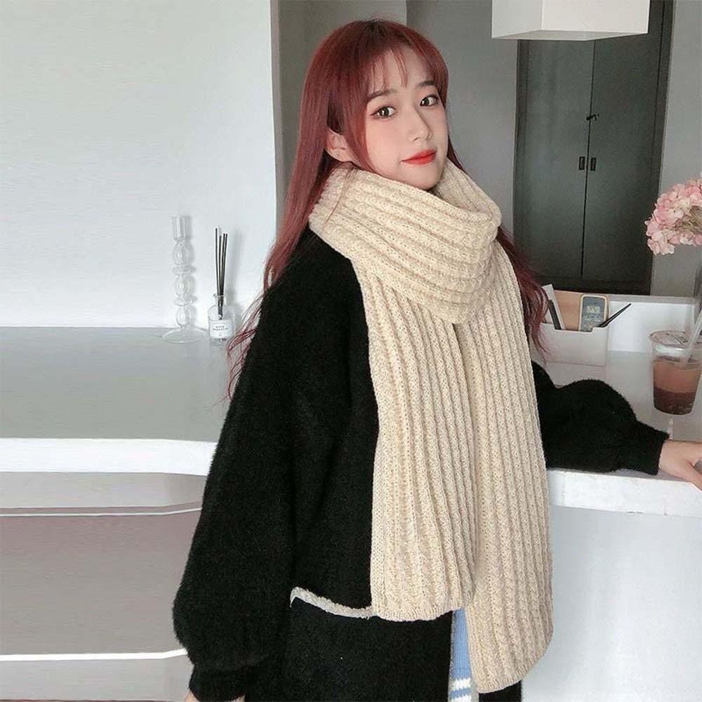 Spandex Knitting Wool Scarf Polyester Winter Warmer Scarf Shawl Long Thickened Neckscarf  Outdoor