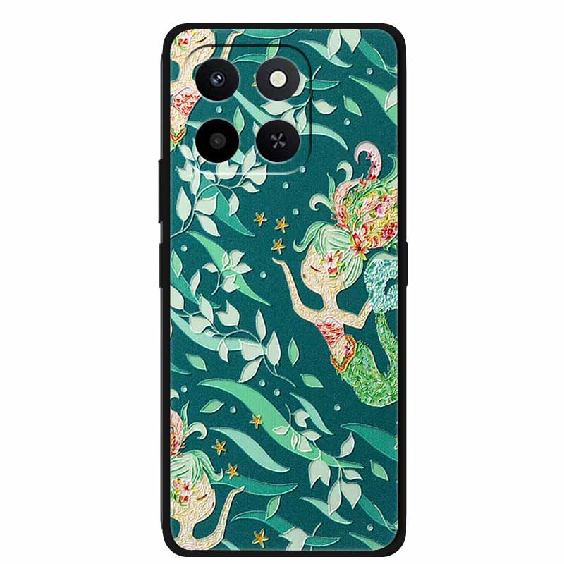 3D Case For Honor X7d 5G Case X 7 d Coque 6.77" Emboss Flowers Black Silicone Soft Back Cover For Honor X7d 4G Cases Shell Funda