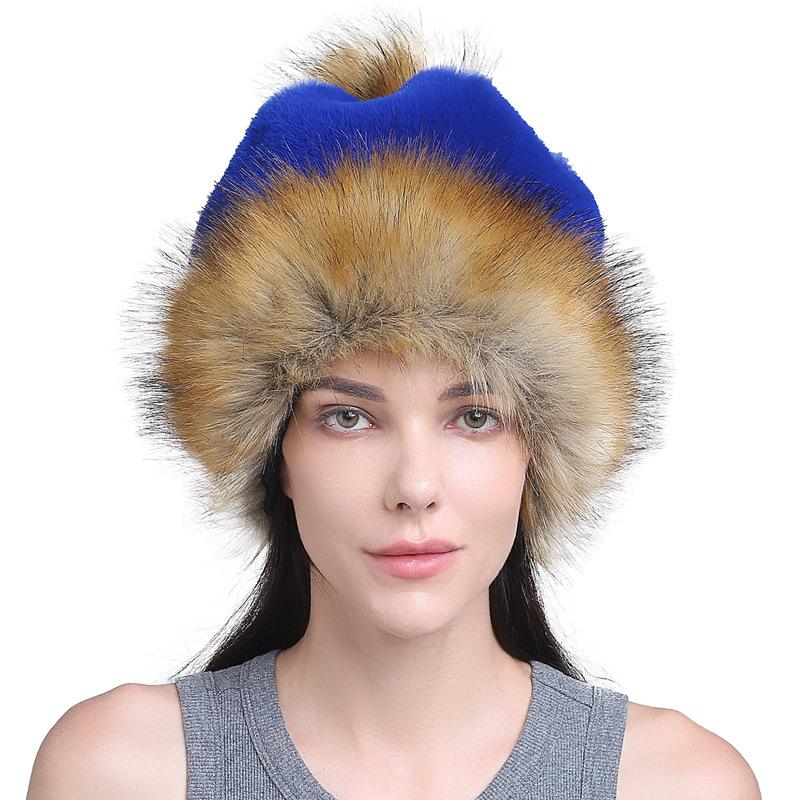 Women's Fashion Fox Fur Ball Hat Autumn and Winter Warm Fur Straw Hat