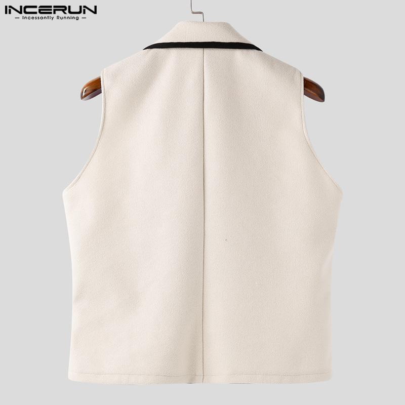 INCERUN Men Lapel Neck Sleeveless Stitching Button Casual Vest Waistcoat
