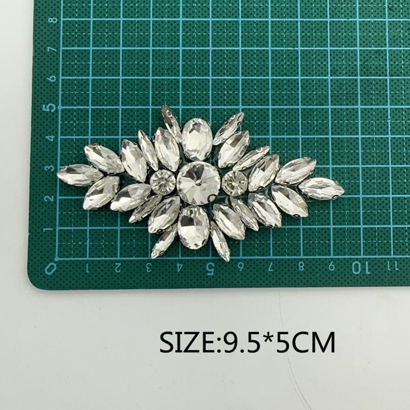 Iron On Rhinestone Floral Applique Handmade Glass Beaded Patch for Wedding Bridal Dress DIY Accessory