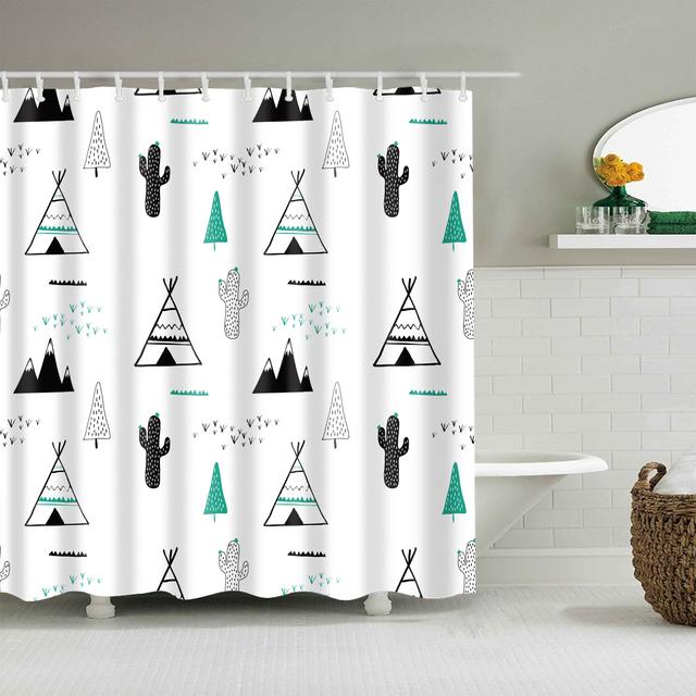 Japanese Style Cherry Blossoms Red Rose Shower Curtains Bathroom Curtain Frabic Waterproof Polyester Bathroom Curtain with Hooks