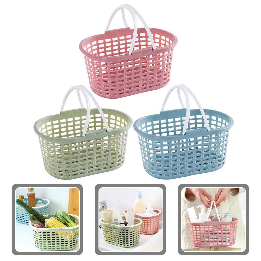 

3 Pcs Harvest Basket With Handle Bathroom ganizer Vegetable Tray Shower Storage Baskets Home Storage ganization Plastic Baskets 24.5X16.5X12.5CM