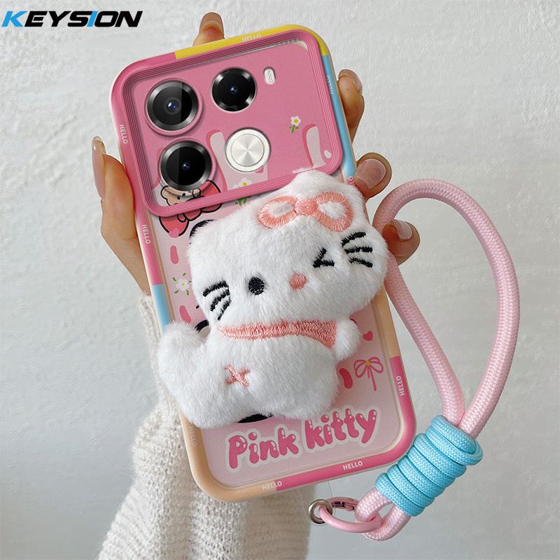 KEYSION Roztomilý 3D kreslený plyšový obal pro Infinix Note 40 Pro+ 5G se šňůrkou, silikonový nárazuvzdorný kryt na telefon pro Infinix Note 40 5G