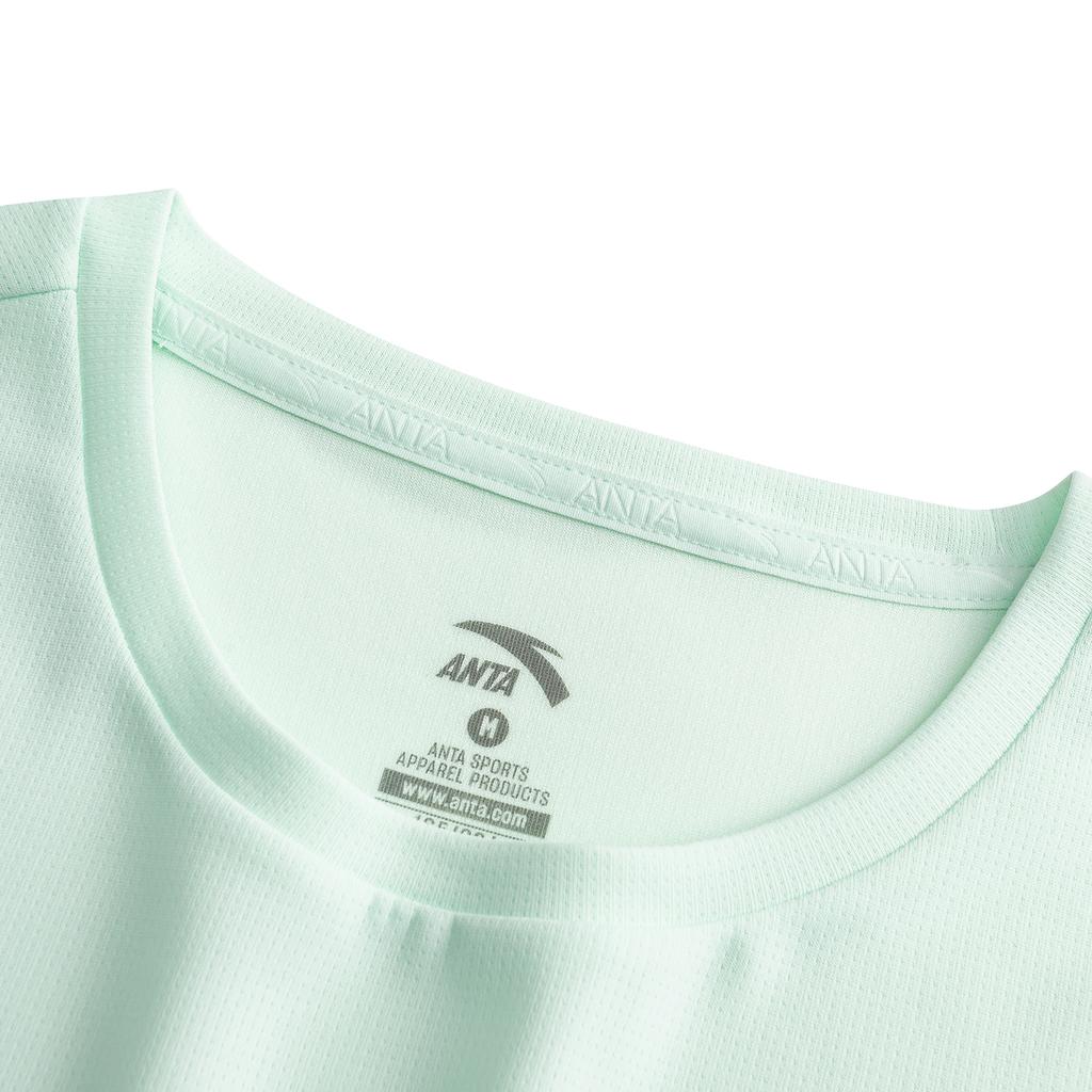 Anta Plain Round Neck Pullover Short Sleeve Sports Set Women fitness set Light-Cloud-Green Basic-Black 962627208-7