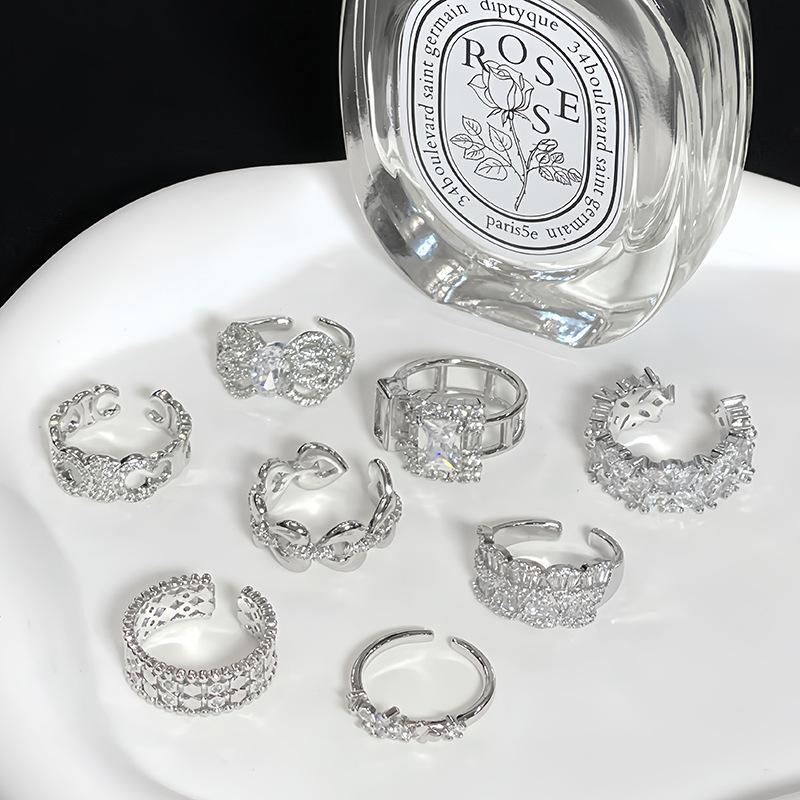 Exquisite Full Diamond Zircon Light Luxury High-End Niche Design Open Ring French Personal Cold Wind Ring