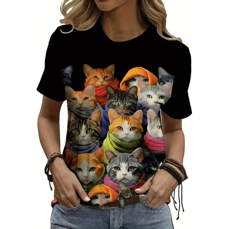 Summer Women's 3D Digital Printed T-shirt Creative Animal Pattern Round Neck Casual Short Sleeve Loose Fashion Top