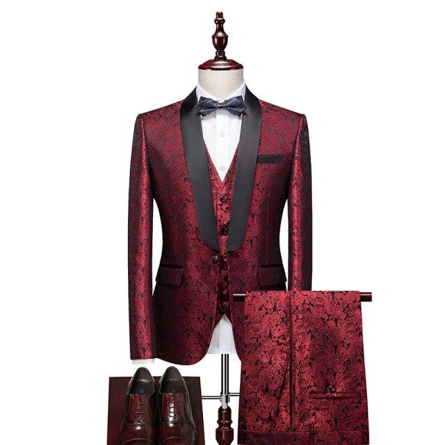 Formal Business 3 pezzi Uomo Abito Stampa Smoking Giacca Bordeaux Nero  Bianco per Sposo Da Sposa Miglior Uomo (Blazer + Gilet + Pantaloni)  acquista in modo economico — spedizione gratuita, recensioni reali con foto  — Joom