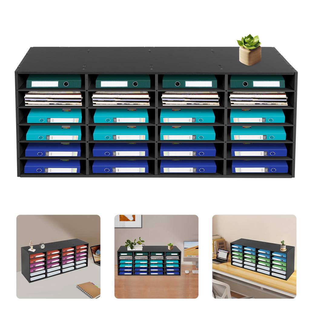 24 Compartment Paper and Mail Organizer,with Adjustable and Removable Shelves, Countertop Literature Sorter(Black)