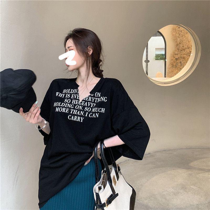 Plus Size V-Neck Korean T-Shirt: Summer Trend, Loose Fit, Short Sleeves