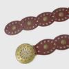 Comfortable Round Disk Waist Belt For Women PU Leather Strap With Ethnic Motifs Everyday Wear