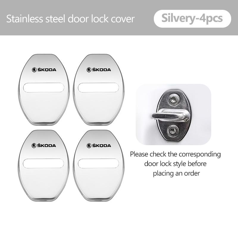 UMVB1 For Skoda 4Pcs Stainless Steel Car Door Lock Cover Case Stickers Accessories VRS Superb Yeti Octavia Enyaq Rapid Karoq Derivati