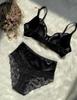 Red Zodiac Lace Spliced Leather Bra Set for Women