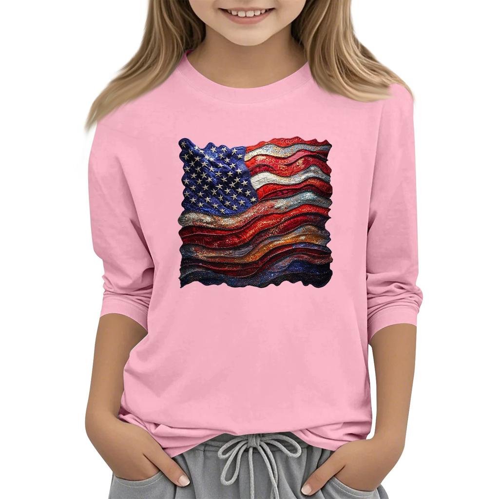 Kindermode Bedrucktes Rundhals Dreiviertelarm Oberteil Lässiges T-Shirt