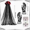 Party Ready Gothic Lace Hairpiece Set with Rose Trim and Matching Gloves for Halloween Cosplay Costume Looks and Photos