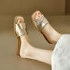French gold flat-bottomed slippers women's 2025 new summer outer wear woven exquisite soft bottom comfortable open-toed cool slippers