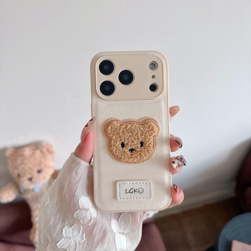 New Plain Leather Plush Teddy Bear Suitable IPhone 17 Promax Phone Case Apple 16 Anti Drop Protective