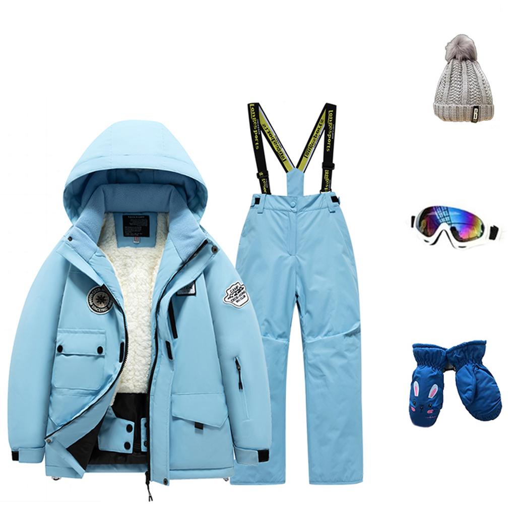 Children's Fashion Skiwear Set Boys' And Girls' Thickened Waterproof Thermal Ski Suit Five-Piece Outfit With Jacket And Trousers