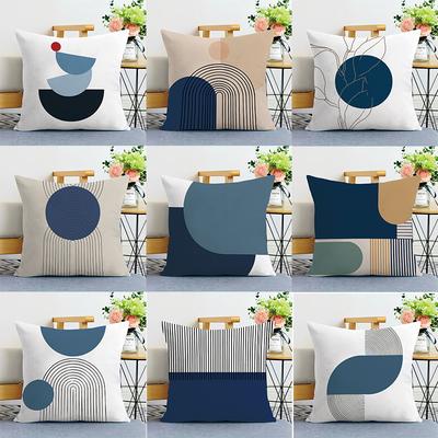 Simple Blue Geometric Lines Print Decorative Pillowcase Bedroom Living Room Square Cushion Pillowcase