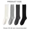 5 Pairs Women Rib Knitted Cotton Over The Calf Socks with Thick Double Stitching Classical Solid Color Knee Length Socks
