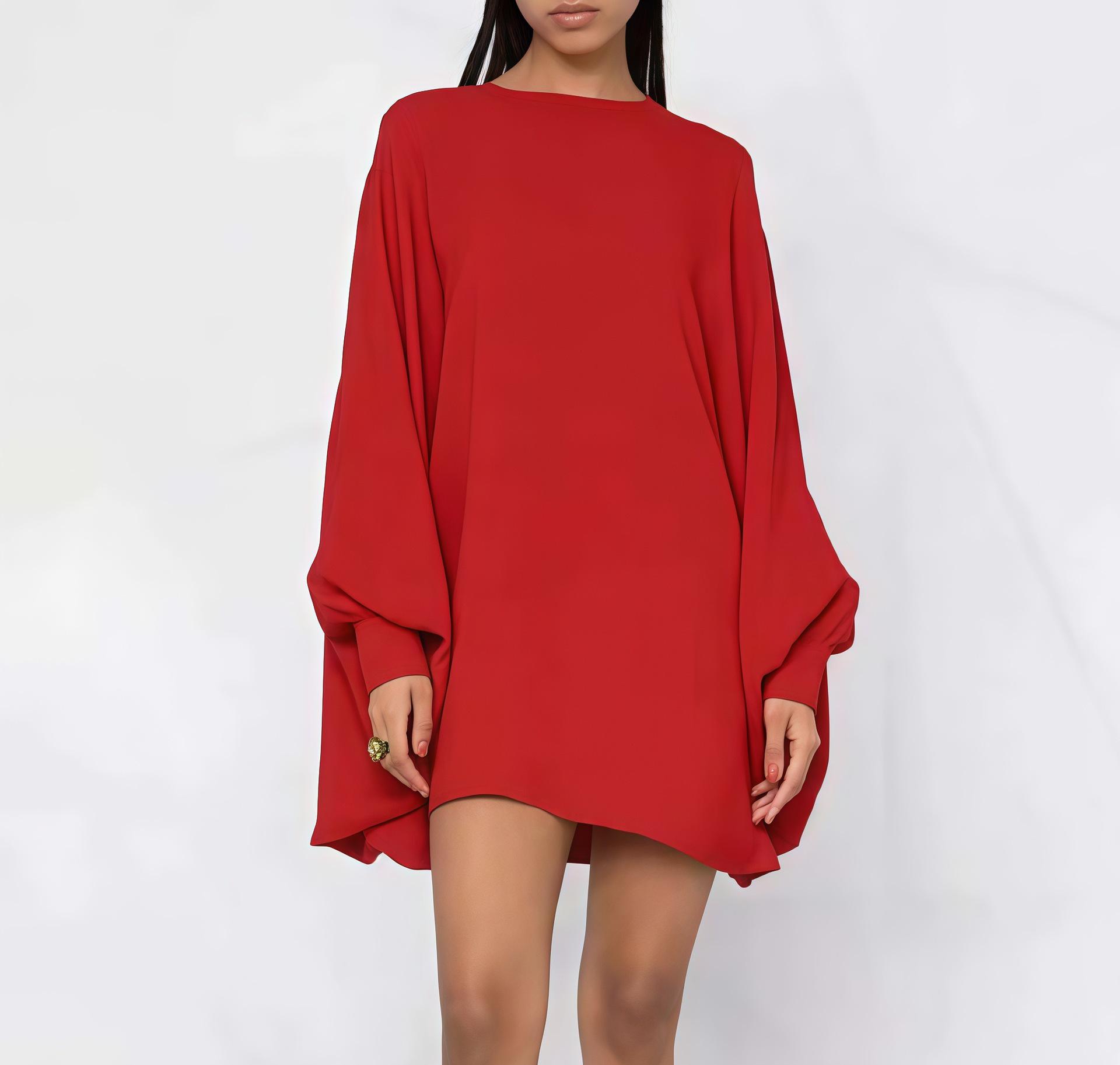 

Модный тренд Европы и Америки 2025: Повседневное однотонное женское платье 3XL красный