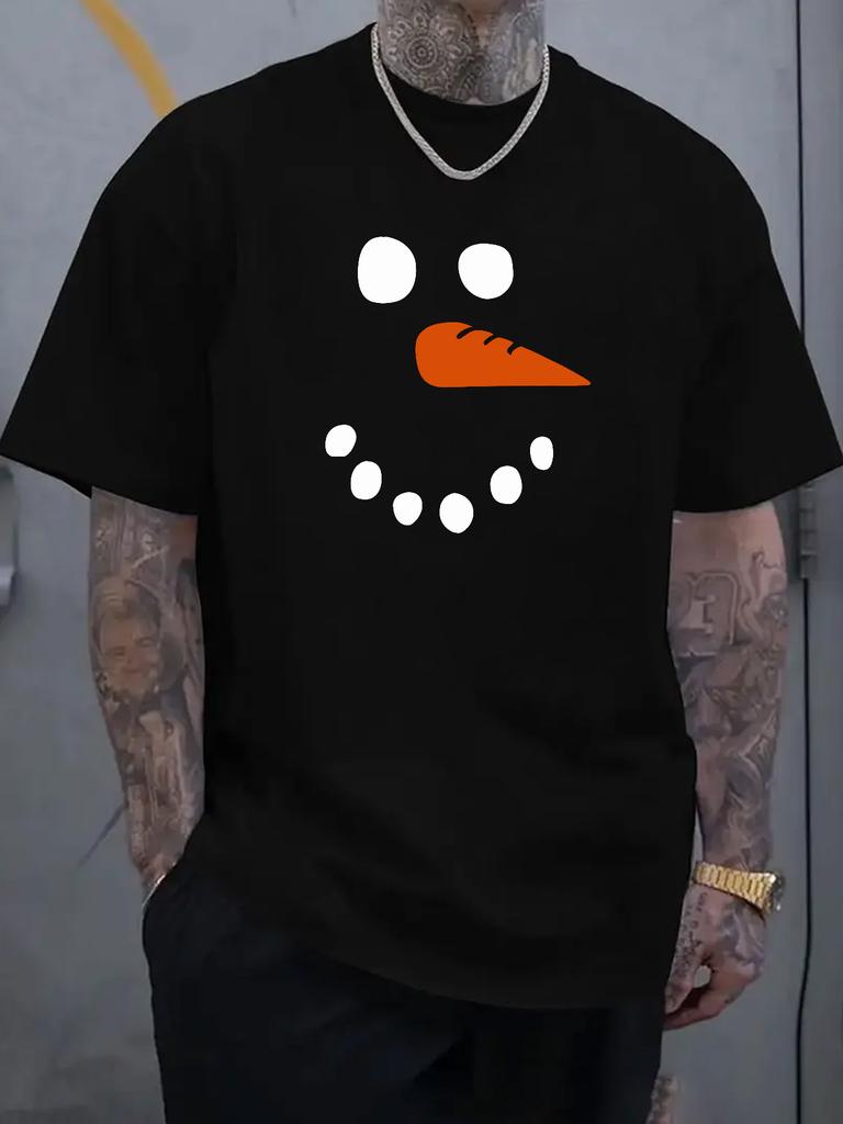 Summer Male Casual White T Shirt Minimalist SnowUnisex Face Print Soft Cotton Short Sleeve Funny Holiday Daily Wear Top