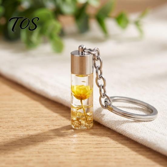 Wishing Bottle Pendant Dried Flower Glass Keychain, Mini with Keychain Keyring, Nature Inspired Charm for Backpacks Bags Purses Aesthetic