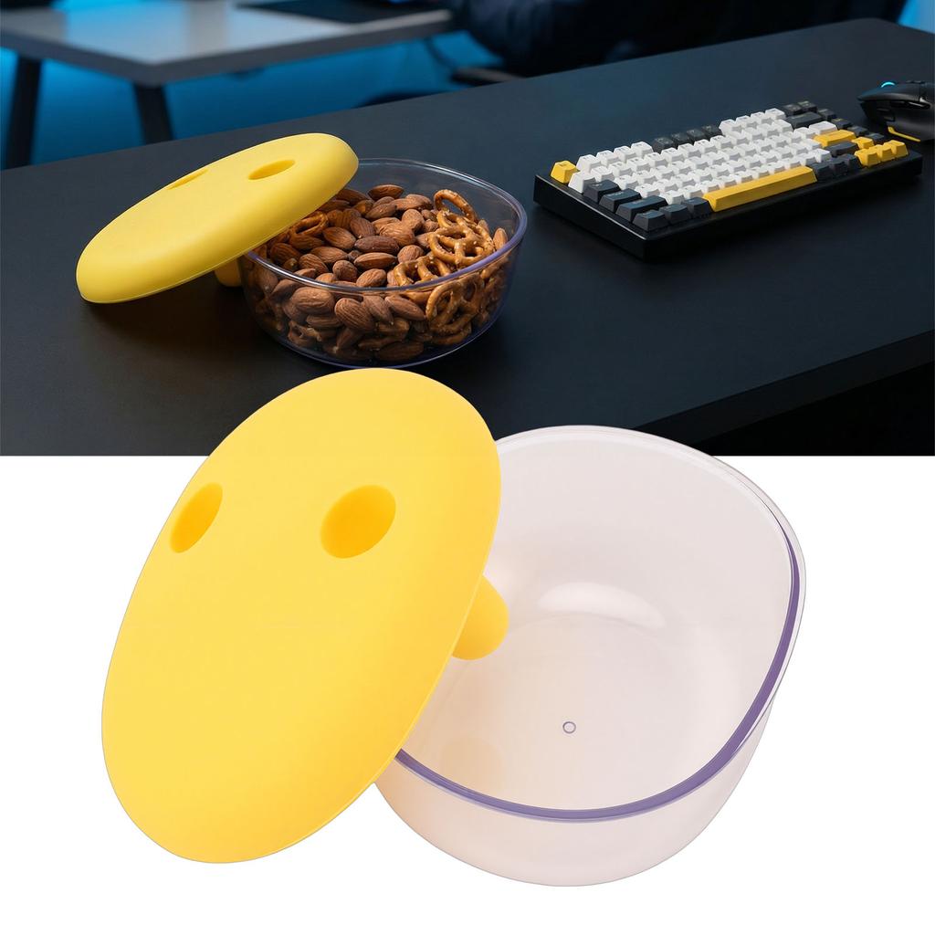 2 in 1 No Mess Snack Container   Proof Food Storage Snack Box with Finger Lid Keep Hands Clean Yellow