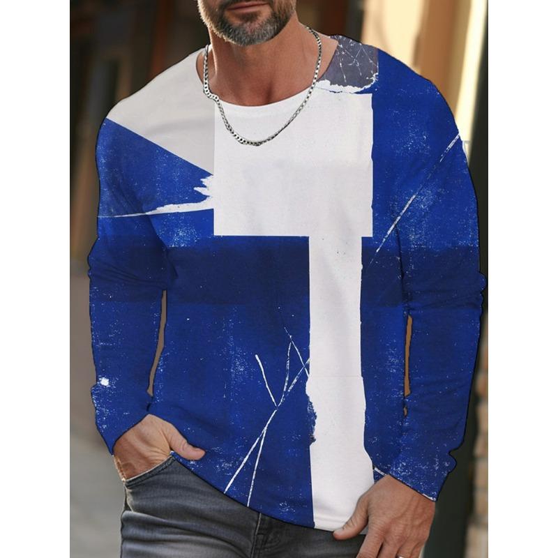 Daily Exercise Men's Training Top Street Style Men's Fashionable T-shirt 3D Printed Men's Warm Long-sleeved T-shirt For Autumn